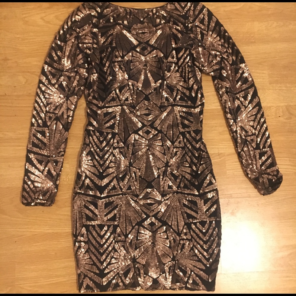 [ Black & Brass Sequin Dress ]